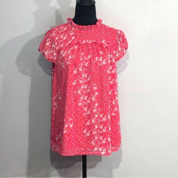 Joie | Women’s Bright Coral Short Sleeve Floral Blouse size M - Picture 1 of 16